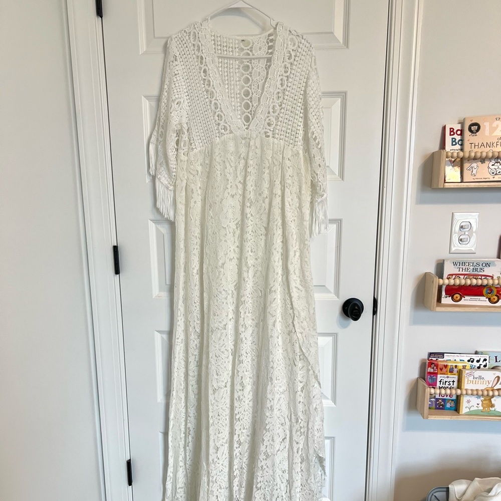 Lace white boho Maternity Dress bridal photoshoot